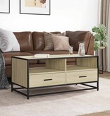 vidaXL Salontafel 100x50x45 cm bewerkt hout en metaal sonoma eiken