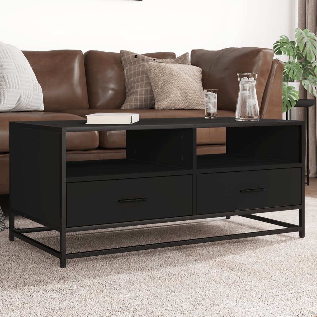 vidaXL Salontafel 100x50x45 cm bewerkt hout en metaal zwart