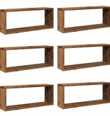 vidaXL Wandschappen kubus 6 st 60x15x23 cm bewerkt hout oud houtkleur