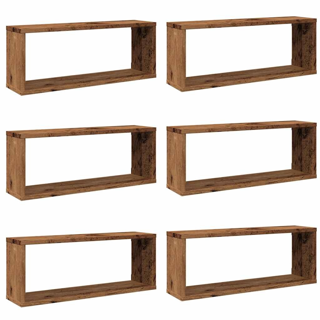 vidaXL Wandschappen kubus 6 st 60x15x23 cm bewerkt hout oud houtkleur