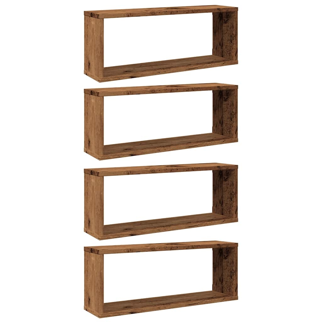 vidaXL Wandschappen kubus 4 st 60x15x23 cm bewerkt hout oud houtkleur