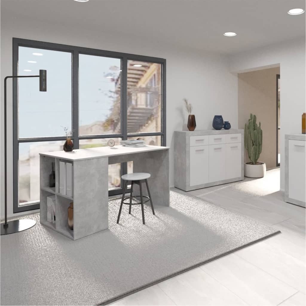 vidaXL Bureau met zijschappen 117x73x75 cm betonkleurig
