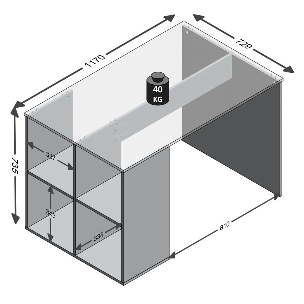 vidaXL Bureau met zijschappen 117x73x75 cm betonkleurig