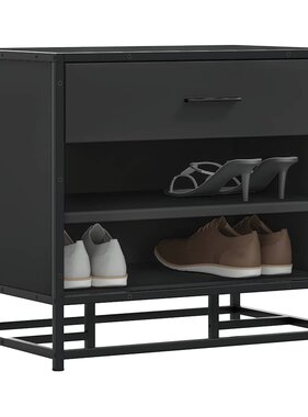 vidaXL Schoenenbank 60x40x53,5 cm bewerkt hout en metaal zwart