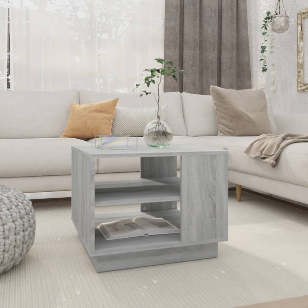 vidaXL Salontafel 55x55x43 cm bewerkt hout grijs sonoma eikenkleurig