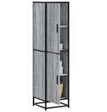 vidaXL Hoge kast 35,5x35x139 cm bewerkt hout en metaal grijs sonoma