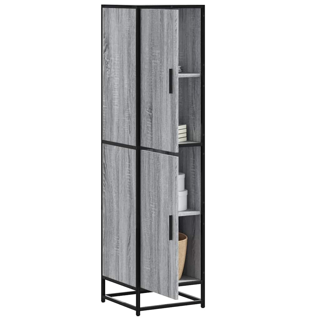 vidaXL Hoge kast 35,5x35x139 cm bewerkt hout en metaal grijs sonoma