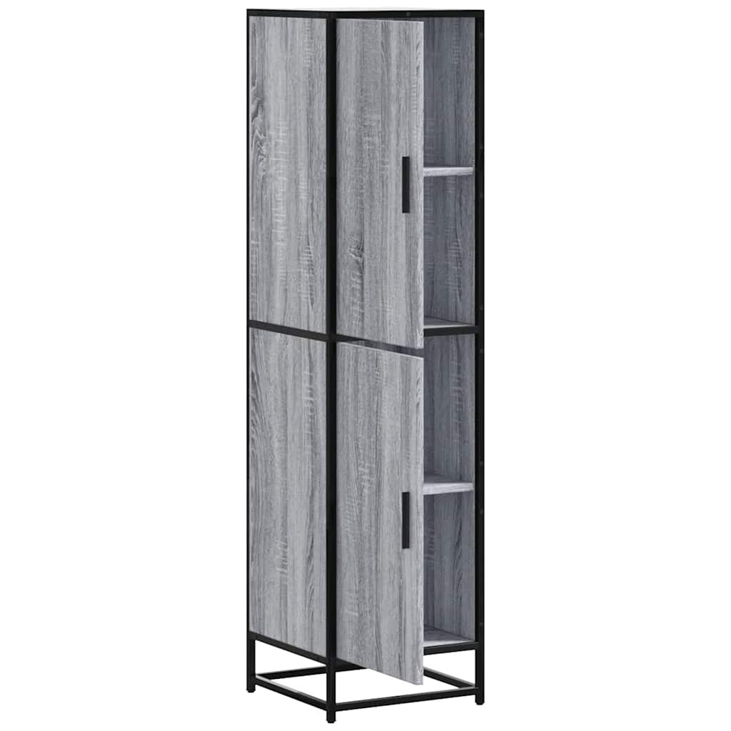vidaXL Hoge kast 35,5x35x139 cm bewerkt hout en metaal grijs sonoma