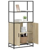 vidaXL Hoge kast 68x35x139 cm bewerkt hout en metaal zwart