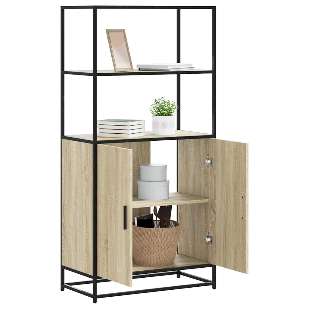 vidaXL Hoge kast 68x35x139 cm bewerkt hout en metaal zwart