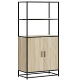 vidaXL Hoge kast 68x35x139 cm bewerkt hout en metaal zwart
