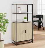 vidaXL Hoge kast 68x35x139 cm bewerkt hout en metaal zwart