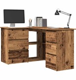 vidaXL Hoekbureau 145x100x76 cm bewerkt hout oud houtkleurig