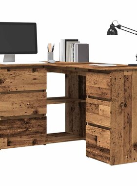 VidaXL Hoekbureau 145x100x76 cm bewerkt hout oud houtkleurig