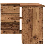 vidaXL Hoekbureau 145x100x76 cm bewerkt hout oud houtkleurig