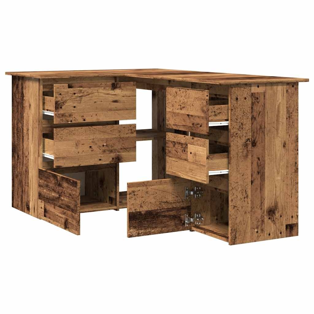 vidaXL Hoekbureau 145x100x76 cm bewerkt hout oud houtkleurig