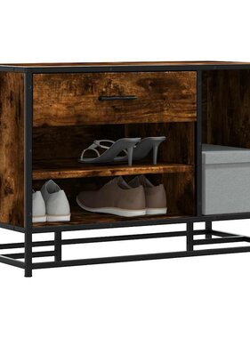 vidaXL Schoenenbank 80x40x53,5 cm bewerkt hout en metaal gerookt eiken