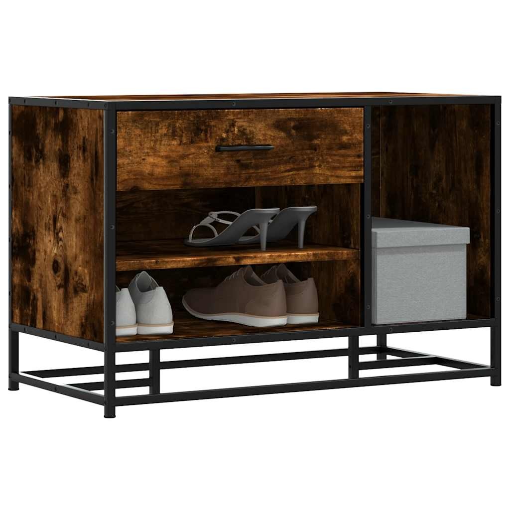 vidaXL Schoenenbank 80x40x53,5 cm bewerkt hout en metaal gerookt eiken
