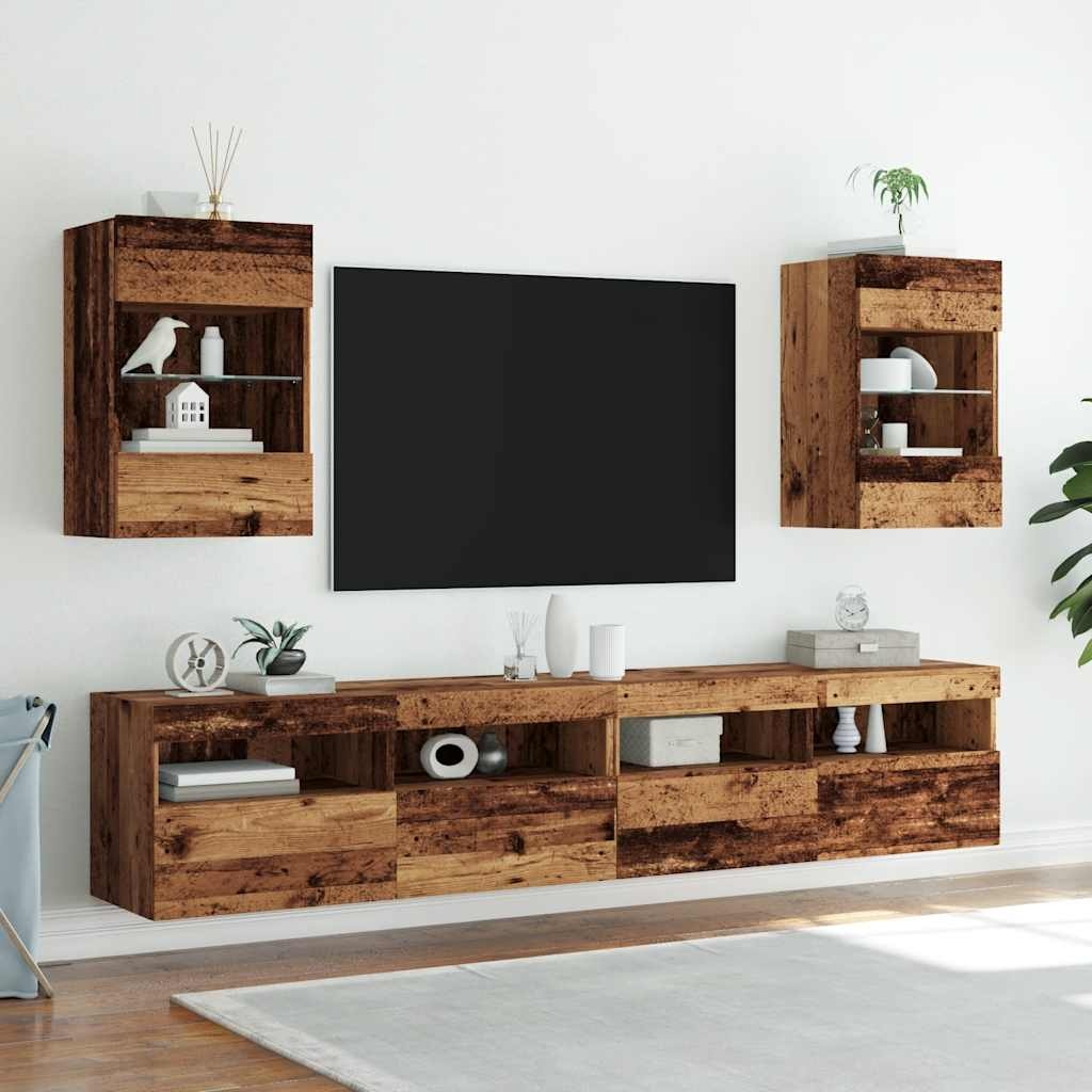 vidaXL Tv-wandmeubels met LED 2 st 40x30x60,5 cm oud houtkleurig