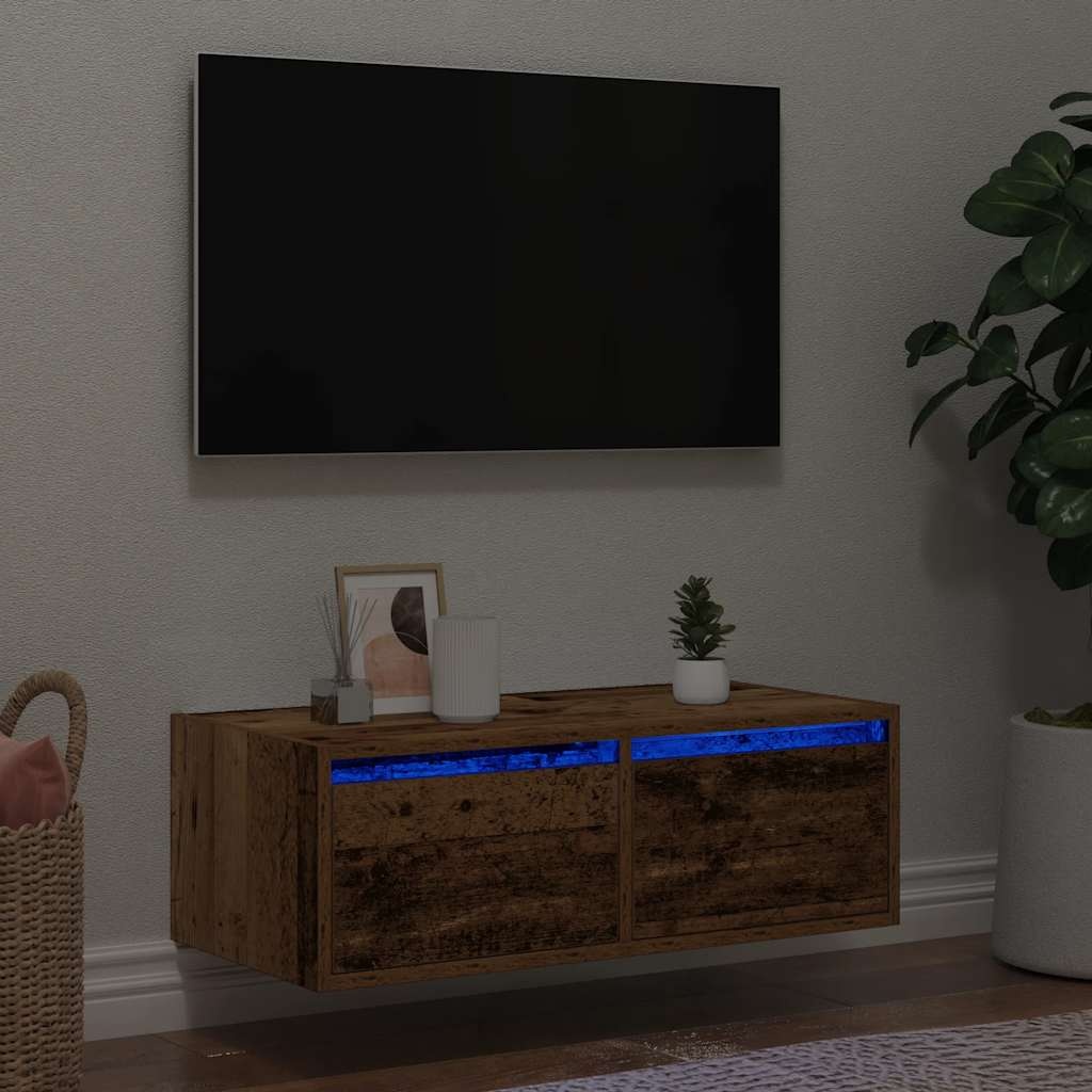 vidaXL Tv-meubel met LED-verlichting 75x35,5x25 cm oud houtkleurig