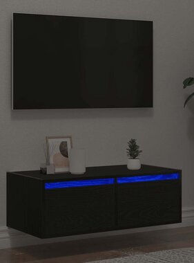 vidaXL Tv-meubel met LED-verlichting 75x35,5x25 cm zwart eikenkleurig