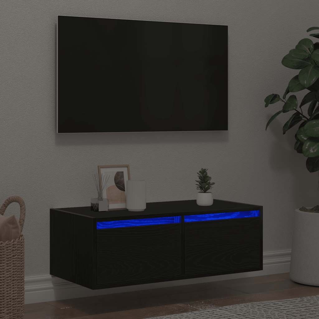 vidaXL Tv-meubel met LED-verlichting 75x35,5x25 cm zwart eikenkleurig