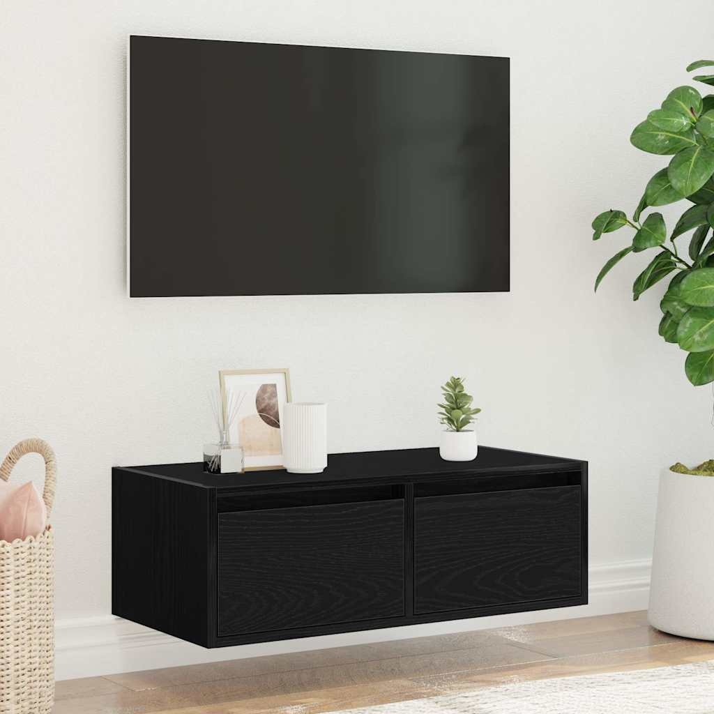 vidaXL Tv-meubel met LED-verlichting 75x35,5x25 cm zwart eikenkleurig