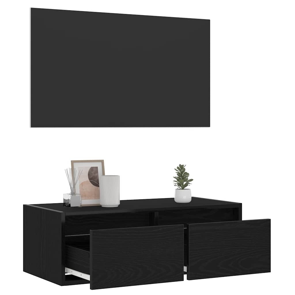 vidaXL Tv-meubel met LED-verlichting 75x35,5x25 cm zwart eikenkleurig