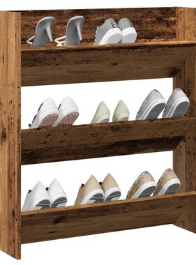 VidaXL Wandschoenenkast 80x18x90 cm bewerkt hout oud houtkleurig