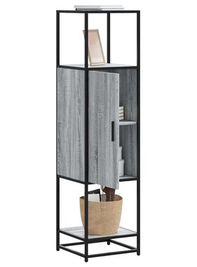 vidaXL Hoge kast 35,5x35x139 cm bewerkt hout en metaal grijs sonoma