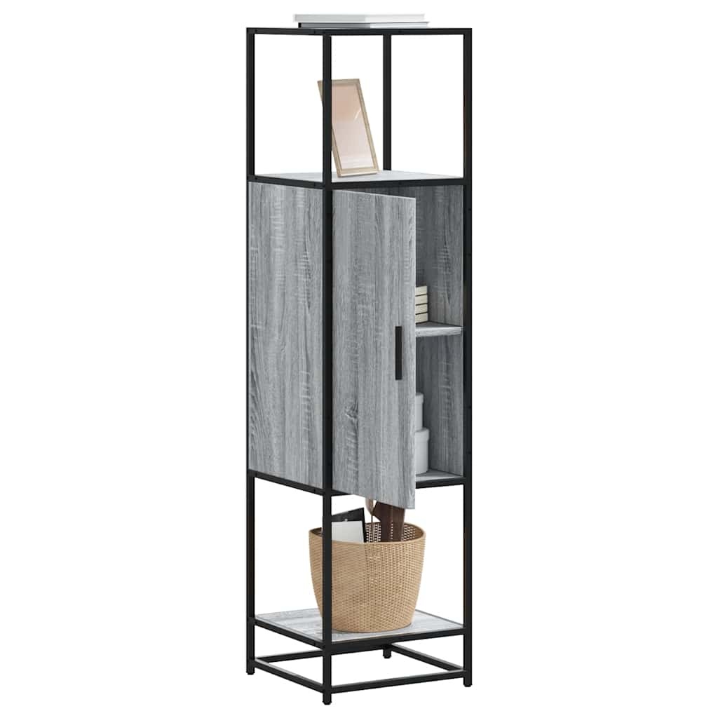 vidaXL Hoge kast 35,5x35x139 cm bewerkt hout en metaal grijs sonoma
