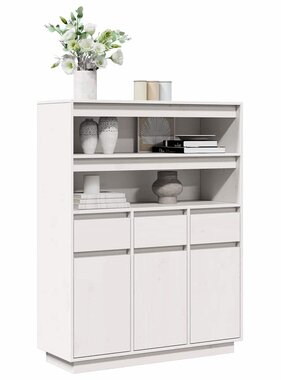 vidaXL Hoge kast 89x34x116,5 cm massief grenenhout wit