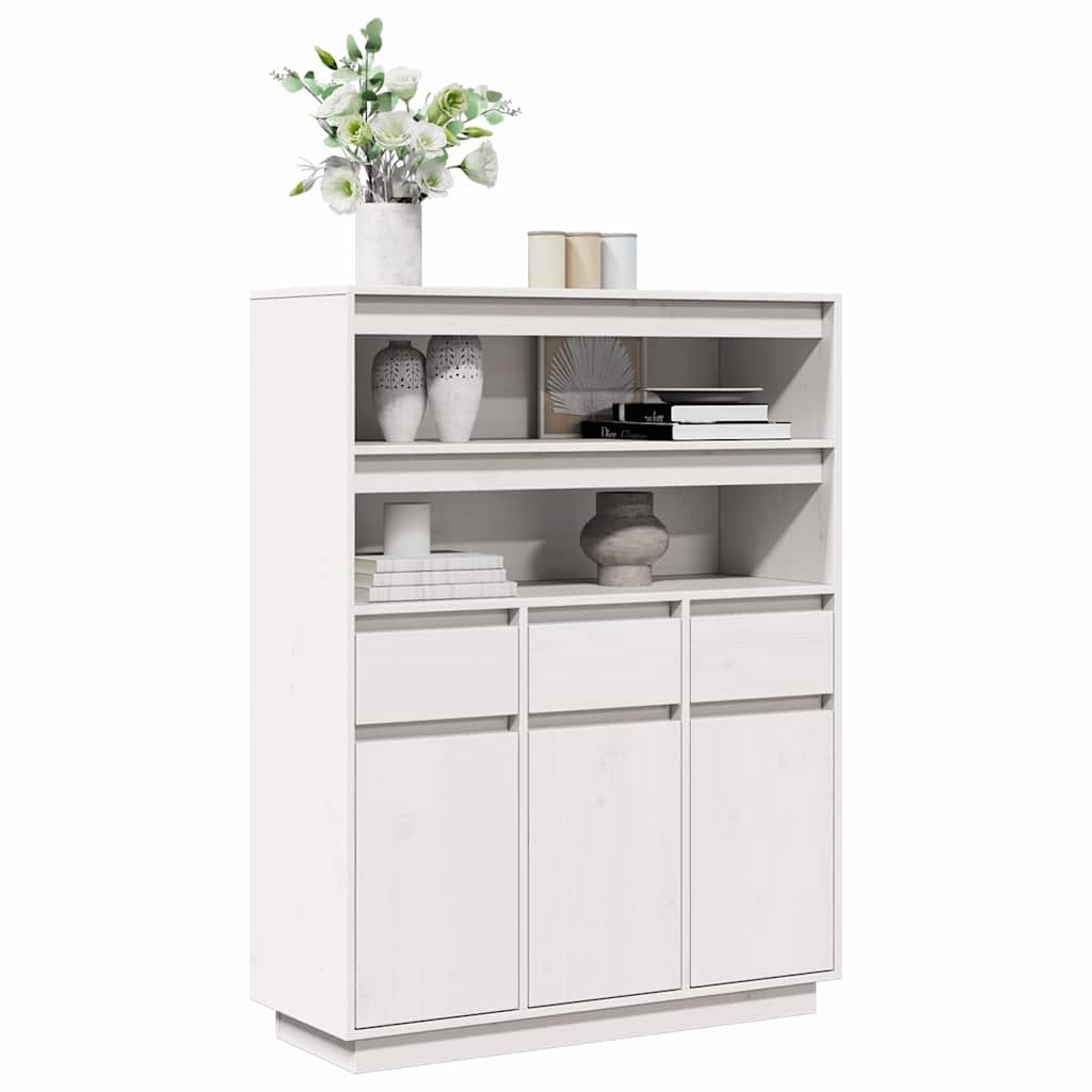 vidaXL Hoge kast 89x34x116,5 cm massief grenenhout wit