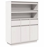 vidaXL Hoge kast 89x34x116,5 cm massief grenenhout wit