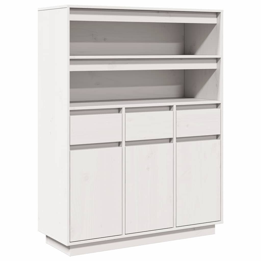 vidaXL Hoge kast 89x34x116,5 cm massief grenenhout wit