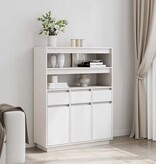 vidaXL Hoge kast 89x34x116,5 cm massief grenenhout wit