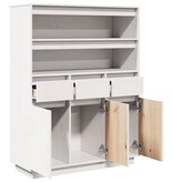 vidaXL Hoge kast 89x34x116,5 cm massief grenenhout wit