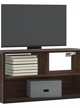 vidaXL Tv-meubel 80x31x39,5 cm bewerkt hout metaal bruin eikenkleurig