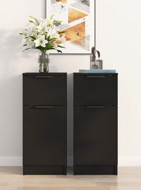 vidaXL Dressoirs 2 st 30x30x70 cm bewerkt hout zwart