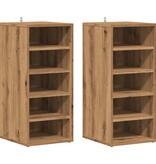 vidaXL Schoenenkasten 2 st 32x35x70 cm bewerkt hout artisanaal eiken