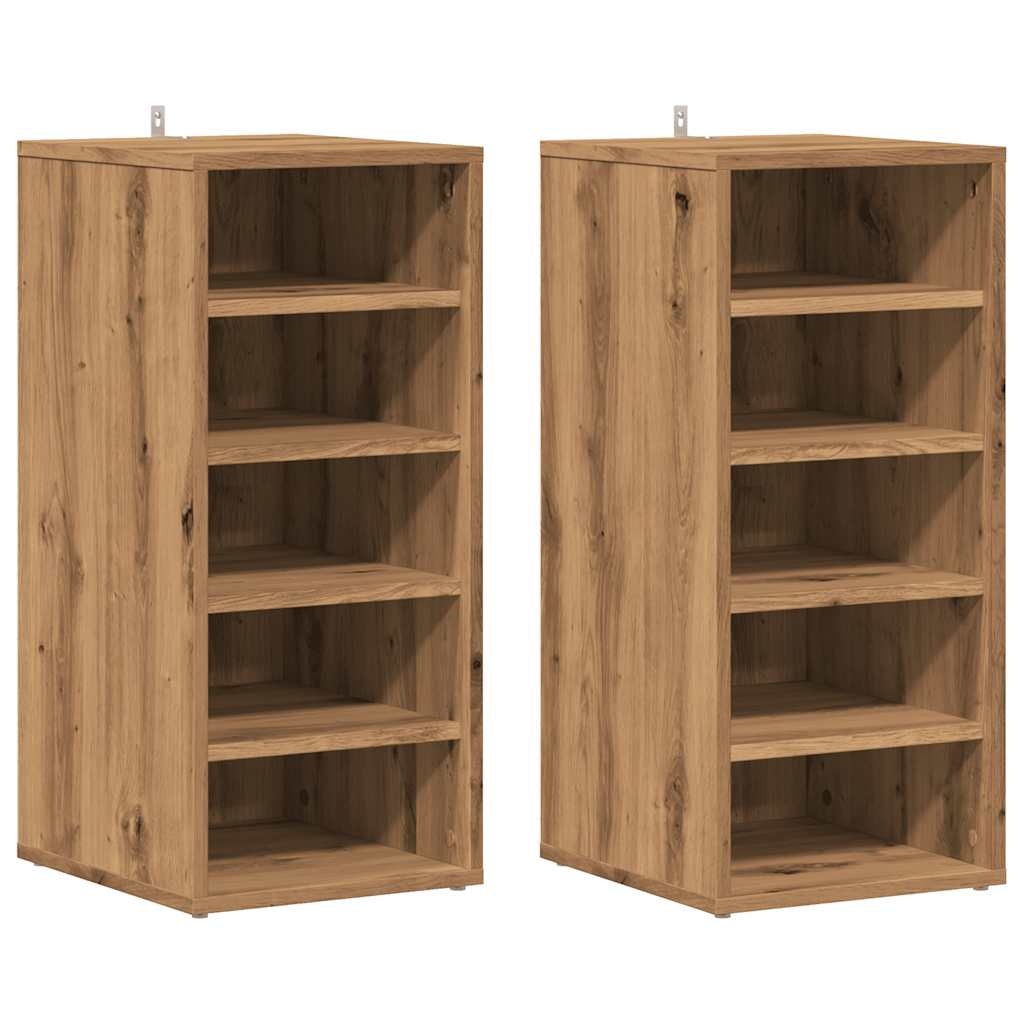 vidaXL Schoenenkasten 2 st 32x35x70 cm bewerkt hout artisanaal eiken