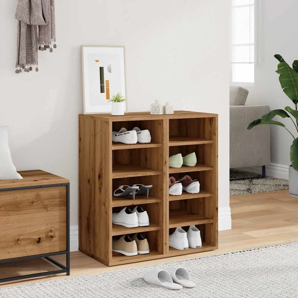 vidaXL Schoenenkasten 2 st 32x35x70 cm bewerkt hout artisanaal eiken
