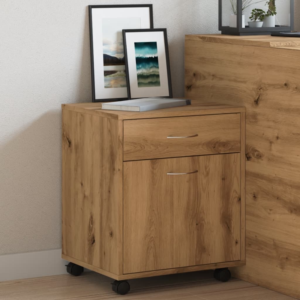 vidaXL Rolkast 45x38x54 cm bewerkt hout artisanaal eikenkleur