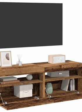 vidaXL Tv-meubels met LED-verlichting 2 st bewerkt hout oud hout