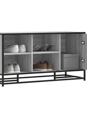 vidaXL Schoenenbank 100x40x53,5 cm bewerkt hout en metaal grijs sonoma