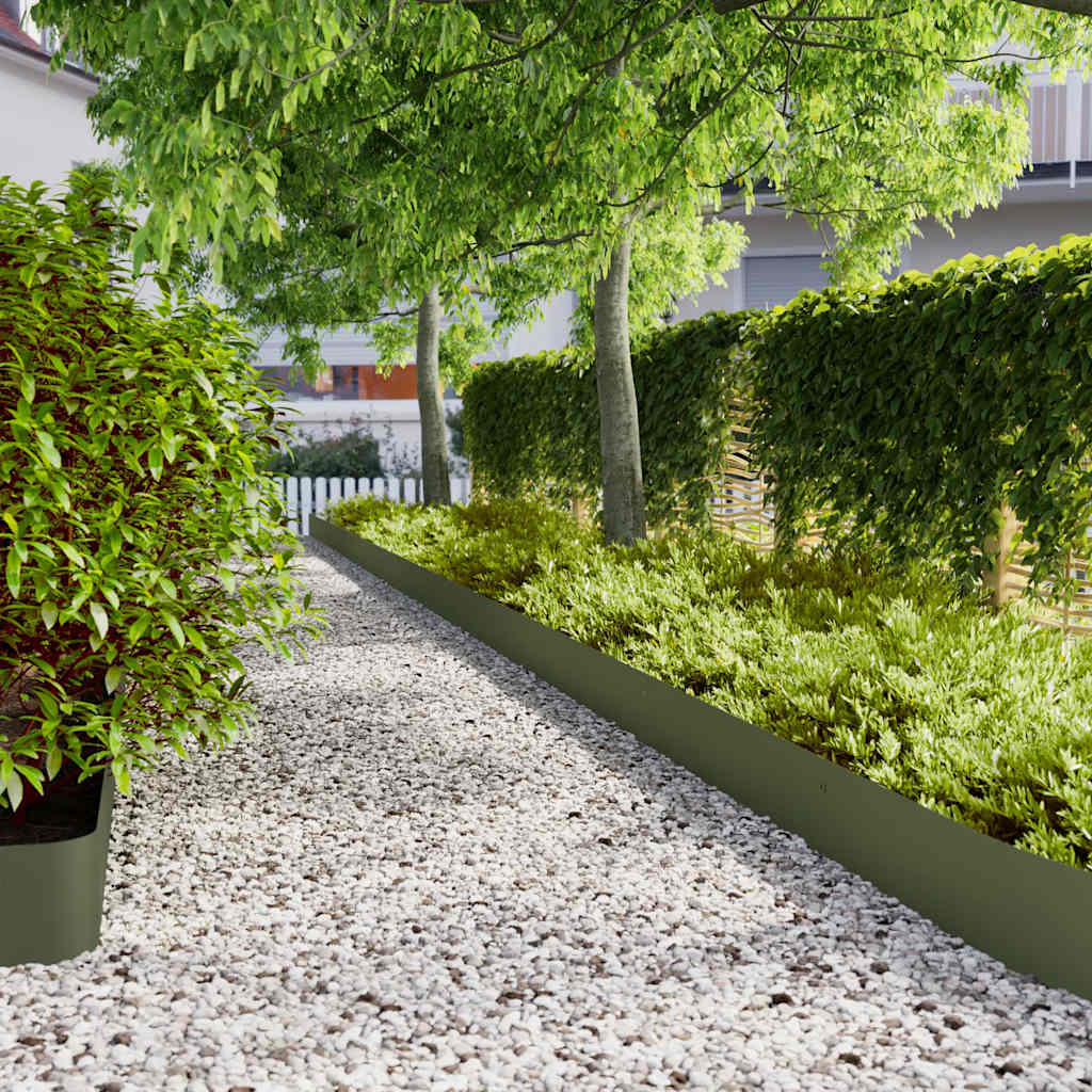 VidaXL Gazonranden 10 st 20x103 cm koudgewalst staal olijfgroen