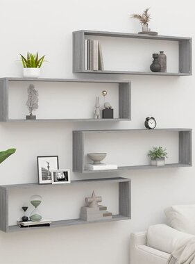 VidaXL Wandschappen kubus 4 st 100x15x30 cm bewerkt hout grijs sonoma