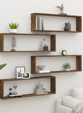 vidaXL Wandschappen kubus 4 st 100x15x30 cm bewerkt hout gerookt eiken