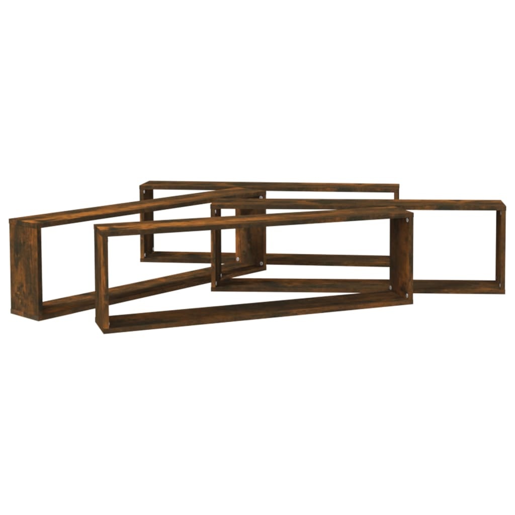 VidaXL Wandschappen kubus 4 st 100x15x30 cm bewerkt hout gerookt eiken