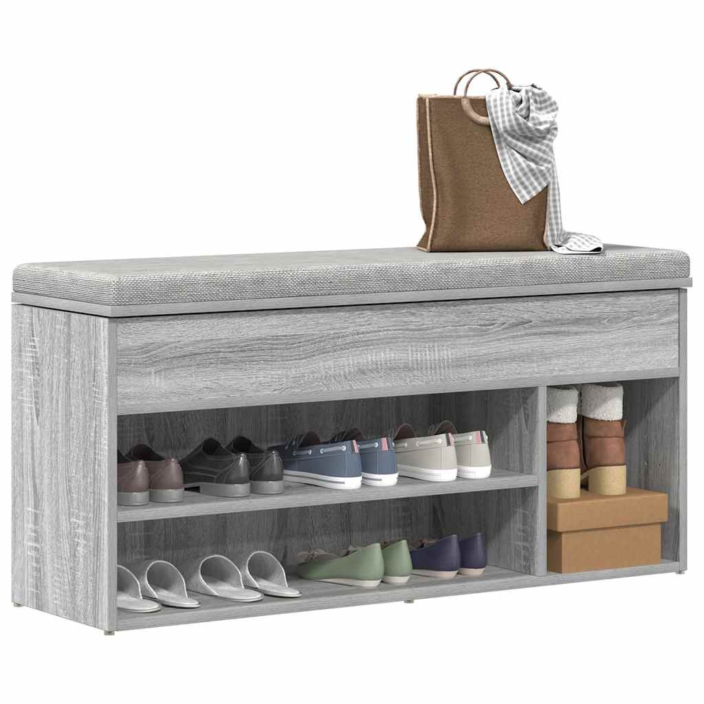 vidaXL Schoenenbank 102x30,5x45cm bewerkt hout grijs sonoma eikenkleur